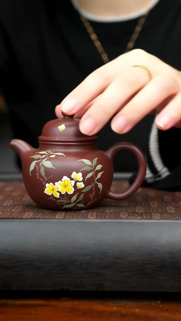【闪购商品】紫砂茶壶紫朱泥掇球壶 彩绘130cc