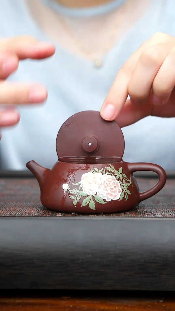 【闪购商品】紫砂茶壶紫朱泥石瓢彩绘牡丹80cc