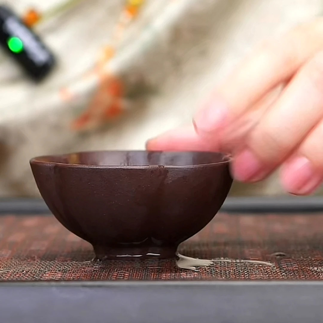 紫泥《花瓣杯》50cc杯子2只一对 紫砂精美茶具