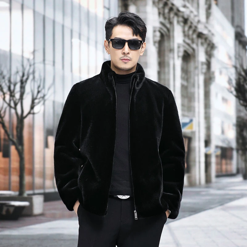 2023新款欧貂绒男款立领秋冬季外套短款黑色男士休闲夹克潮流