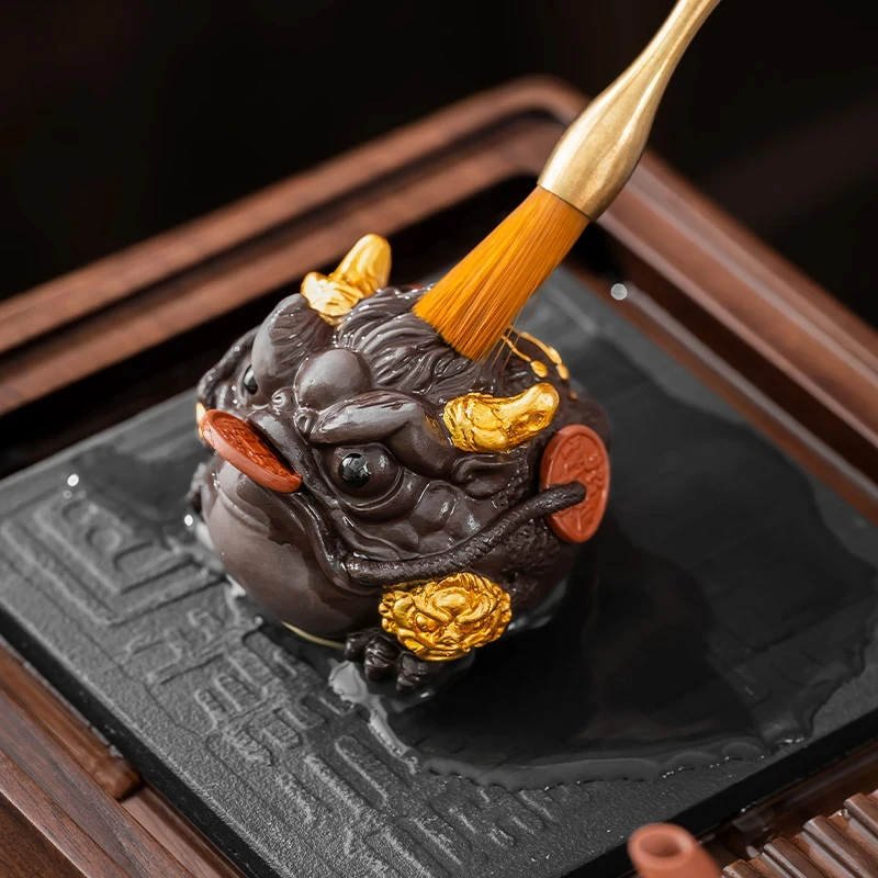 紫砂旋转金蟾茶宠摆件高档茶台茶玩创意可养包浆蟾蜍家用茶桌摆设