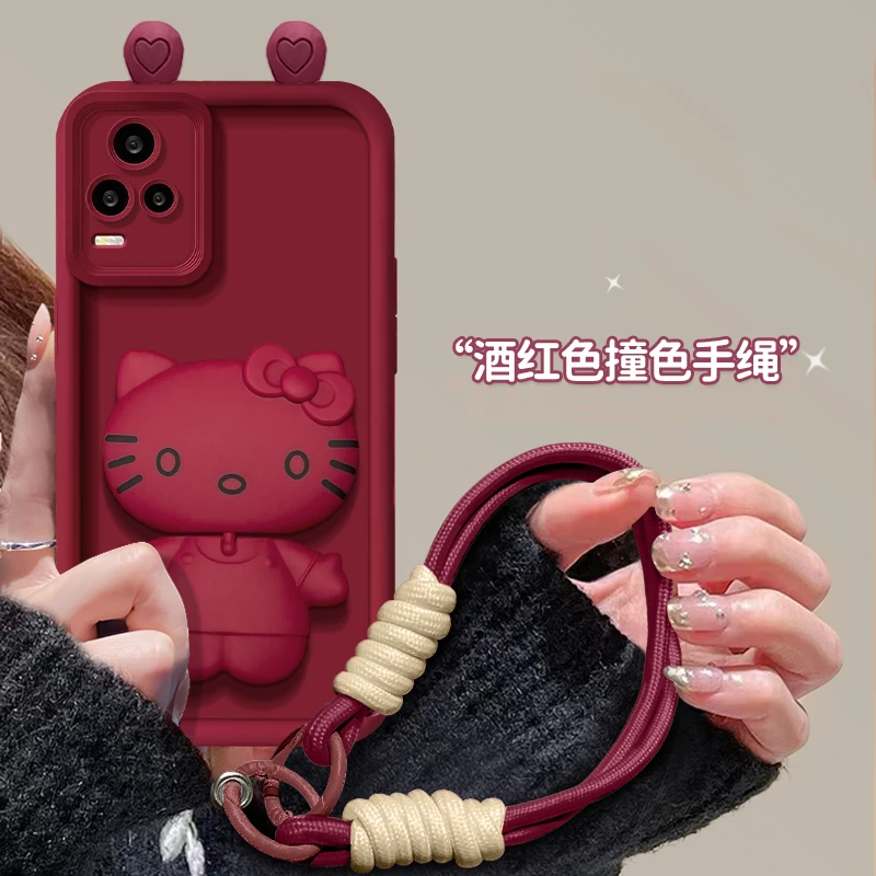 适用vivos7手机壳猫咪支架红色网红爆款硅胶防摔卡通女款ins