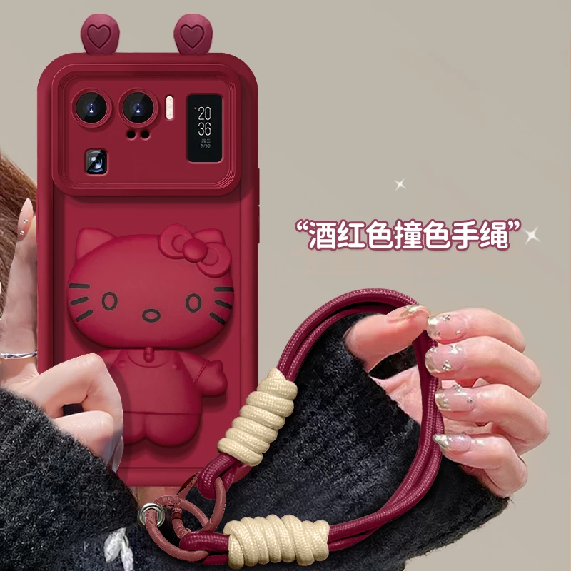 适用小米11Ultra手机壳猫咪支架红色网红爆款创意硅胶卡通女