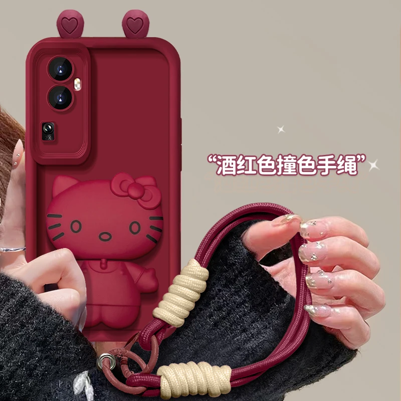 适用OPPOreno10pro+手机壳猫咪支架红色网红爆款硅胶防摔女款