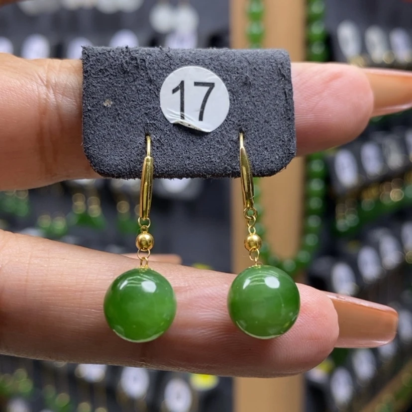 【闪购商品】和田玉耳饰18K金镶嵌9.3mm圆珠耳饰