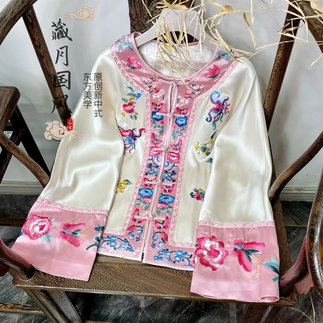 藏月新中式醋酸段复古重工刺绣清宫改良唐装女款外套上衣E2490420
