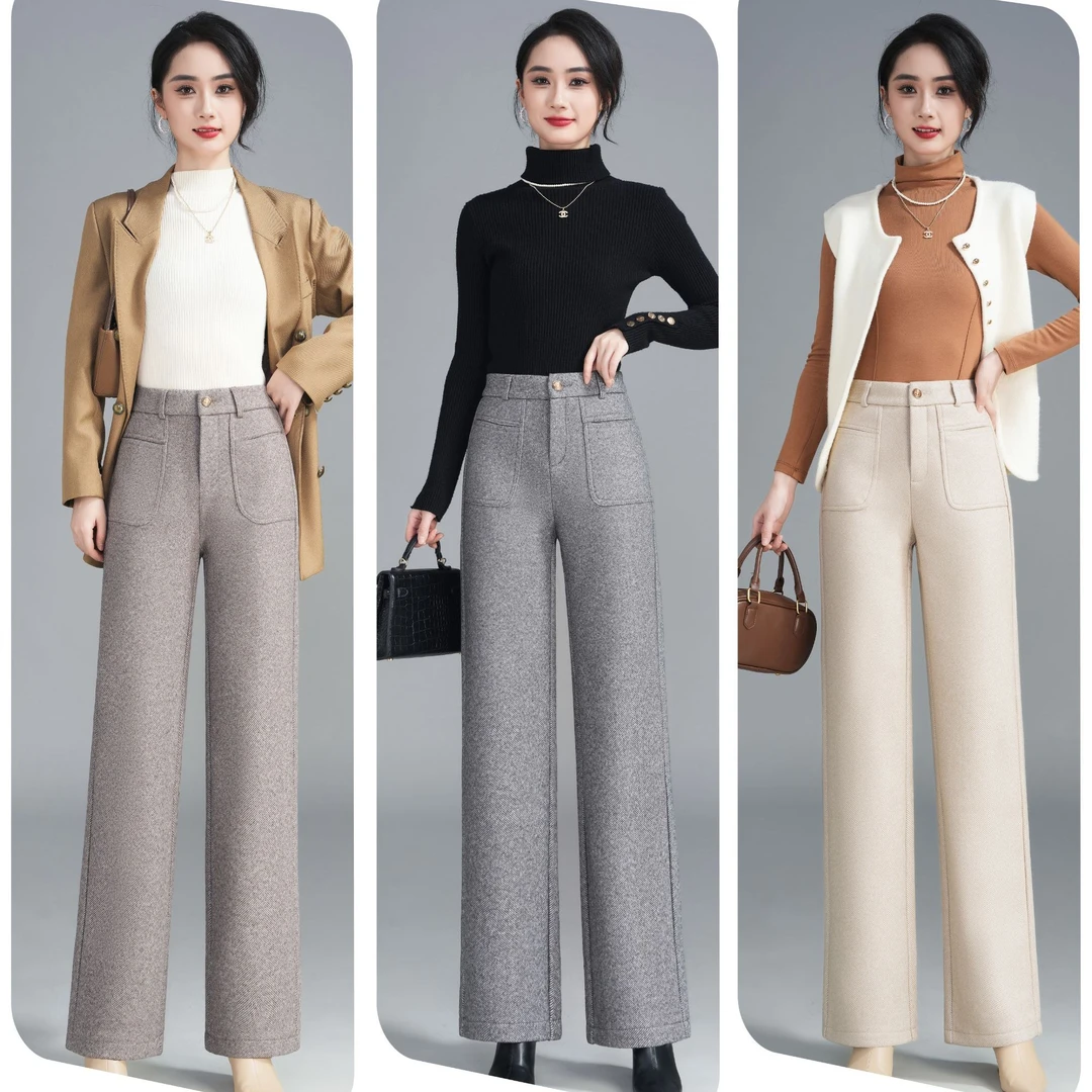 时尚洋气窄版阔腿裤加绒加厚秋冬针织针织休闲百搭显瘦高腰垂感