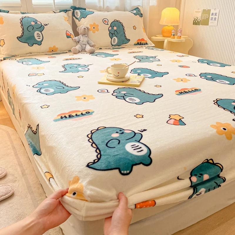 秋冬季加厚牛奶绒床笠单件珊瑚绒床套床垫保护罩枕套三件套