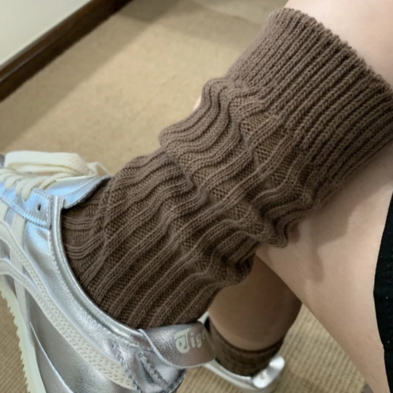 咖色袜子女秋冬美拉德色系堆堆袜纯棉针织粗线袜复古毛线加厚长袜