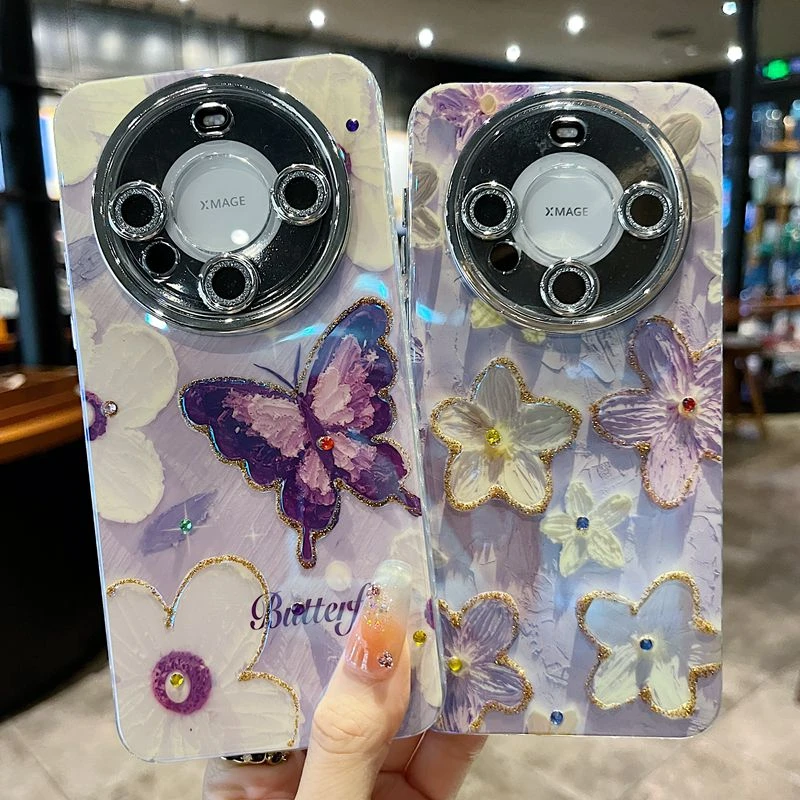 适用华为mate60苹果系列新款手机壳女款创意全包复古紫色蝴蝶
