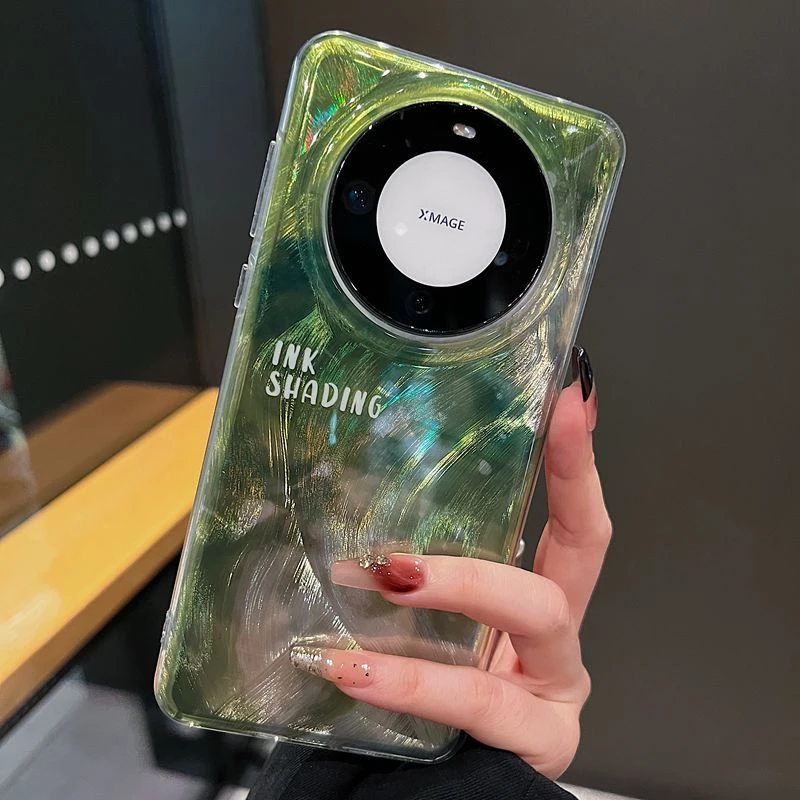 适用华为mate60苹果15系列新款手机壳小众小清新绿色渲染创意渐变