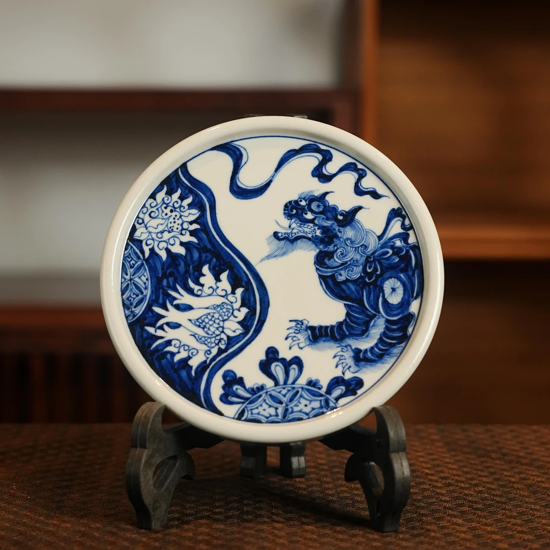 占春生窑狮子盖置茶托杯托