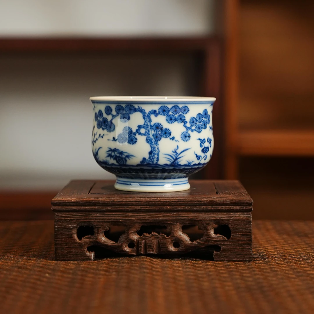 刘建锋窑松竹梅炉式杯陶瓷手绘主人杯喝茶器具