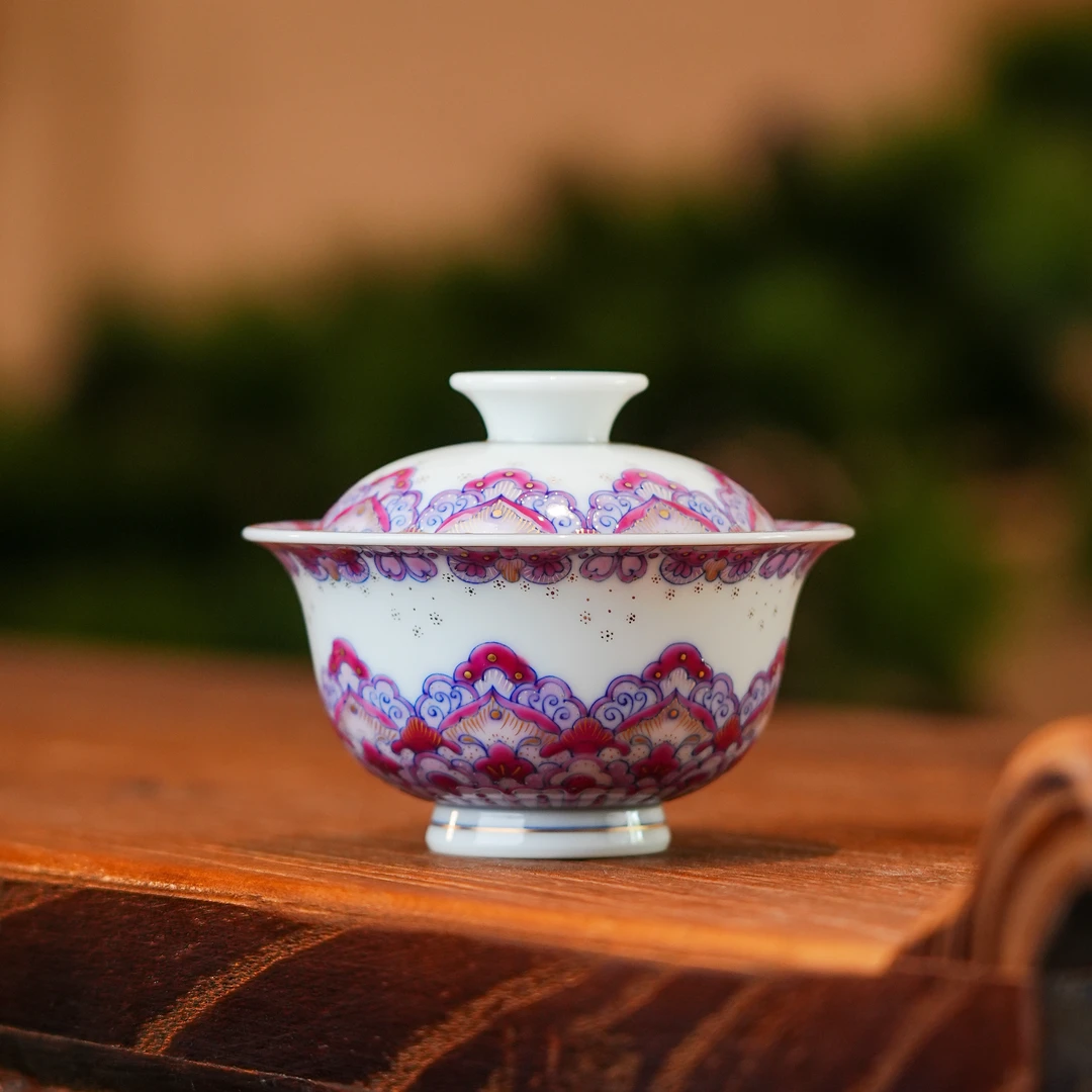 冉月凝紫蝶生盖碗陶瓷