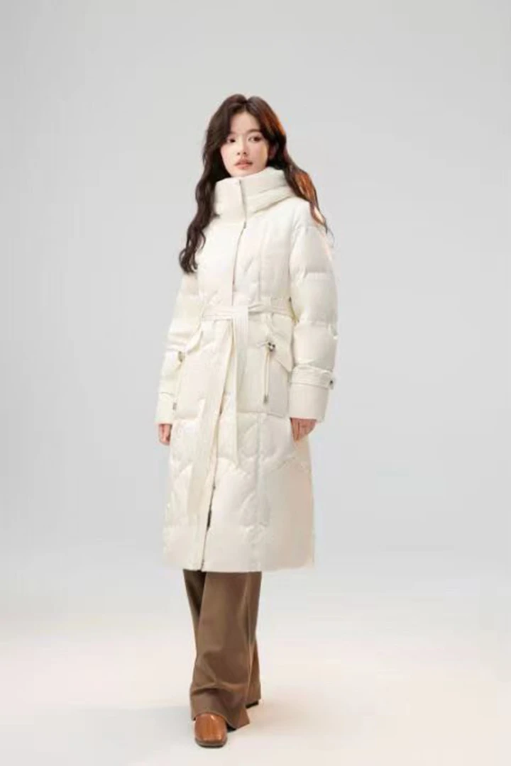 女款羽绒服2024冬季新品女士长款过膝外套韩版连帽Y-906修身长款