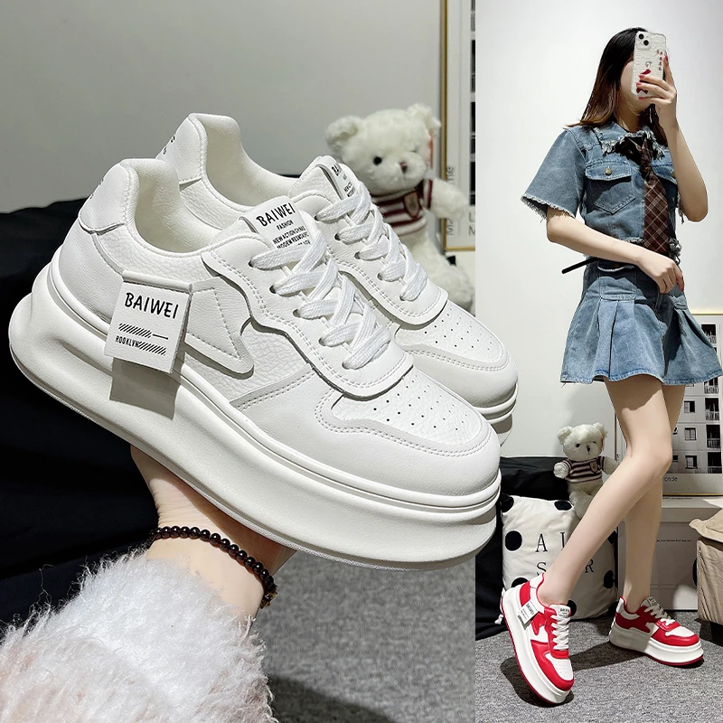 厚底时尚板鞋女2024春季新款增高休闲百搭松糕底小白鞋