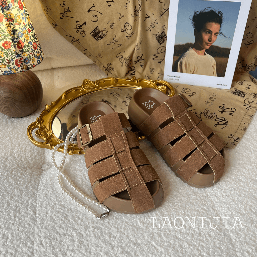 NZ【现货】勃肯鞋包头拖鞋女厚底时尚百搭镂空博肯凉鞋复古罗马凉拖