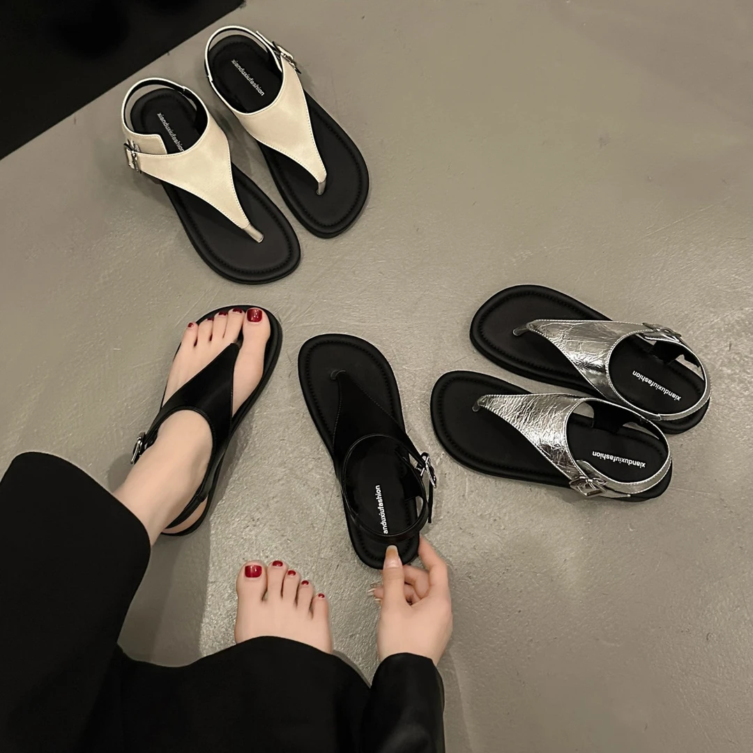 印妍法式凉鞋女款2024新款夏季软平底时尚女鞋沙滩鞋罗马鞋6515Z