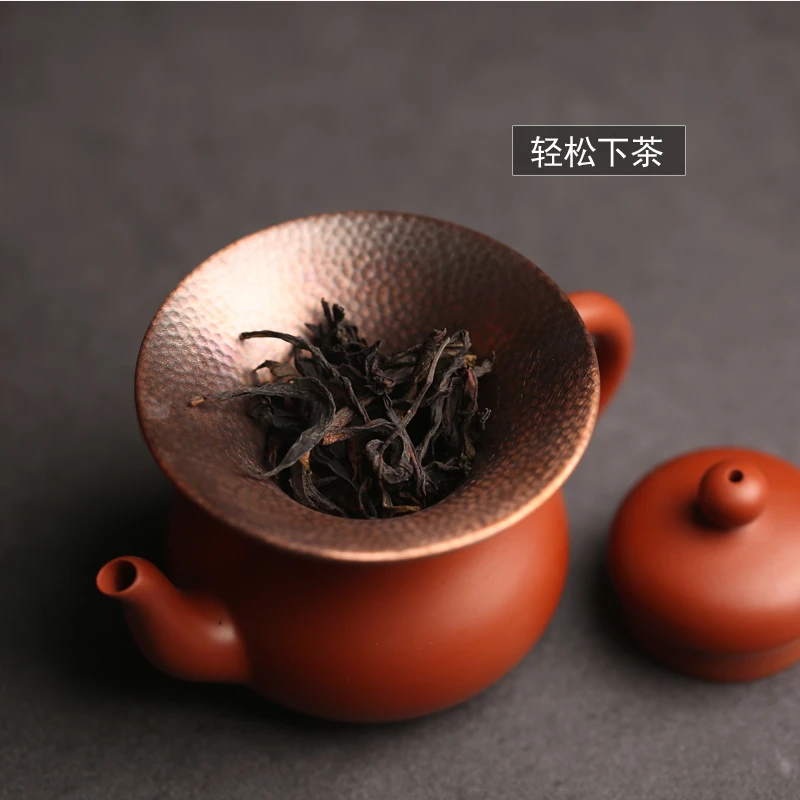 纯朱泥陶瓷铜投茶器茶叶茶漏适合小壶口倒茶入壶漏斗功夫茶具配件