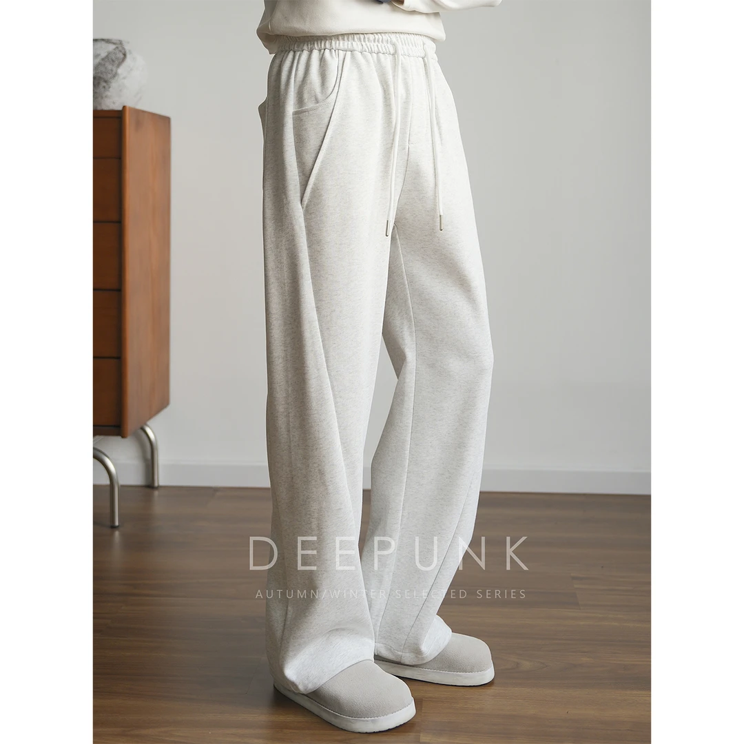 DEEPUNK 立体解构棉混纺内里磨毛宽松廓形直筒卫裤微喇休闲裤3158