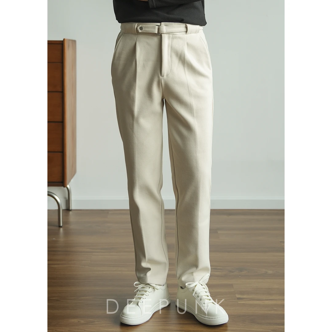 DEEPUNK腰带抓绒毛呢休闲西裤 秋冬韩系修身保暖百搭小西裤男1419