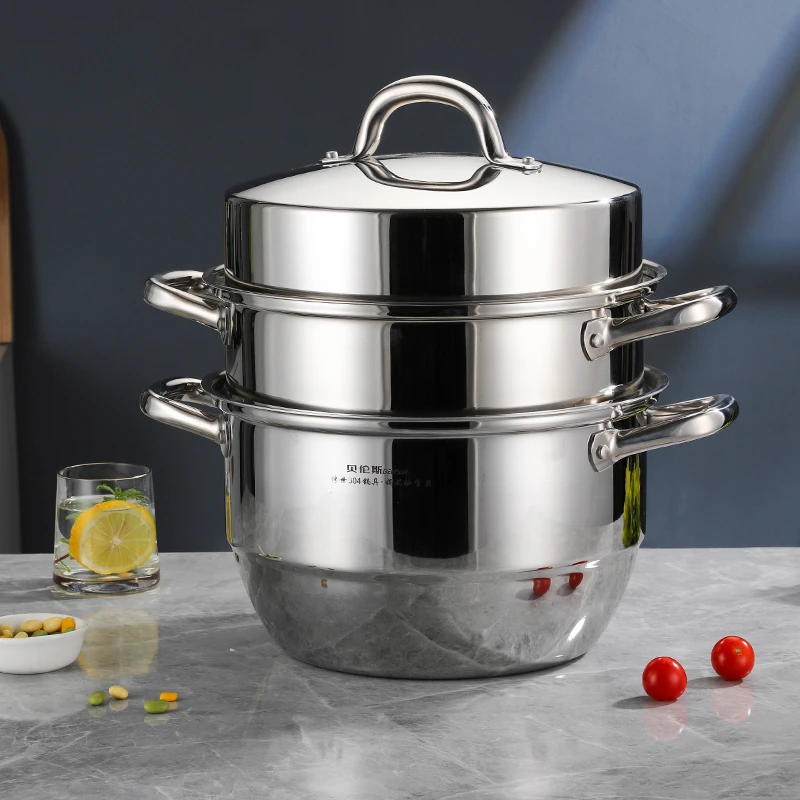 贝伦斯传世三层钢三层中式蒸锅28cm