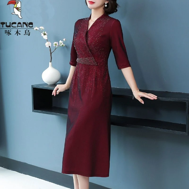 TUCANO/啄木鳥气质高贵连衣裙女23时尚婚宴妈妈裙子夏喜婆婆礼服