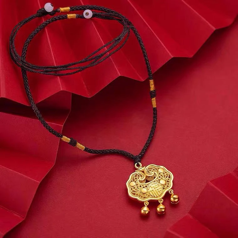 合金布艺项链  福字长命锁祥云如意古典工艺镂空设计项链