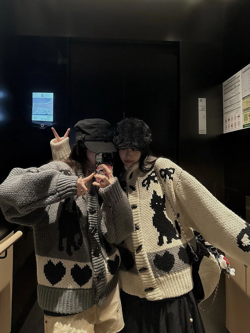 【迪丽热巴猫和狗】 韩版原创小众复古毛衣针织衫女