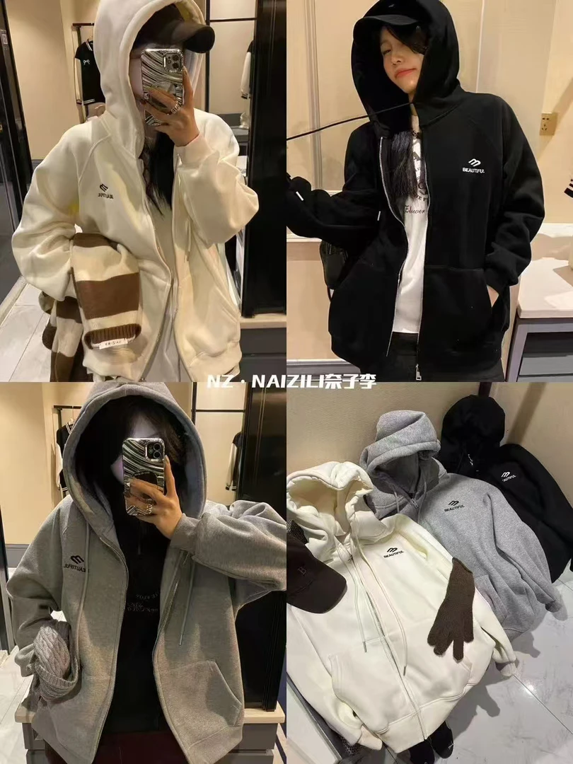 NFM女驸马时尚百搭重工奈奈加绒开衫卫衣7185