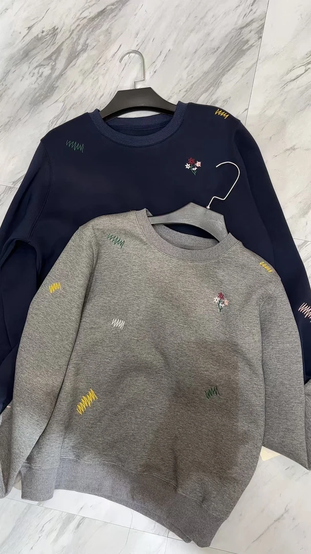 NFM女驸马时尚百搭重工刺绣小花卫衣9099