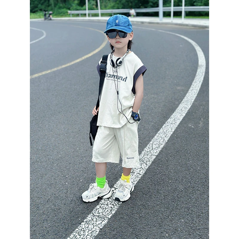 【双纱棉薄款无袖】童装男童夏装背心套装2024新款儿童坎肩两件套潮