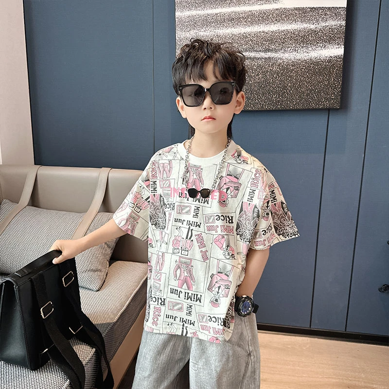 儿童装男童夏季短袖T恤2024新款中大童薄款痞帅气时髦夏装上衣潮
