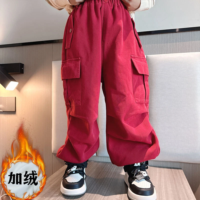 男童工装裤秋冬款2023新款儿童韩版时髦中大童加绒宽松街舞休闲裤