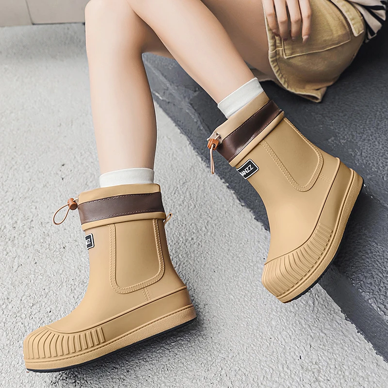 喆星雨鞋女款防水成人束口新款防滑中筒雨靴厨房工作胶鞋加绒水鞋