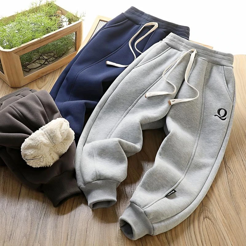男童加厚羊羔绒长裤子2024冬季儿童保暖运动裤中大童一体绒冬棉裤