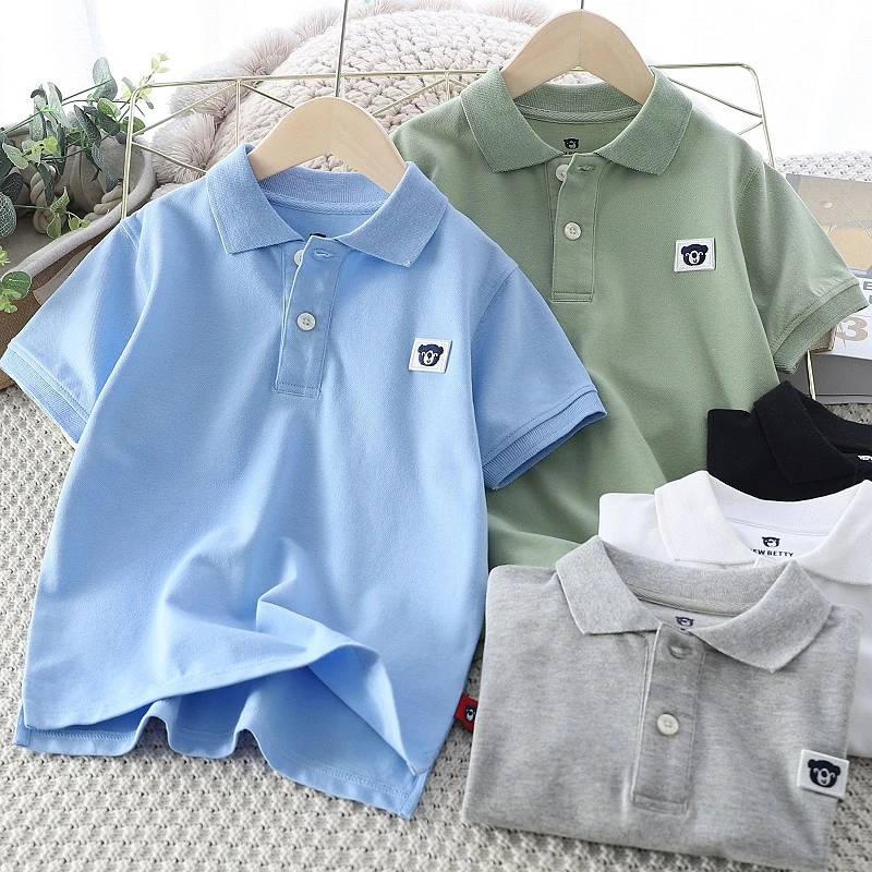 宝宝透气网眼棉短袖T恤2025夏季儿童纯色翻领上衣中大童半袖POLO