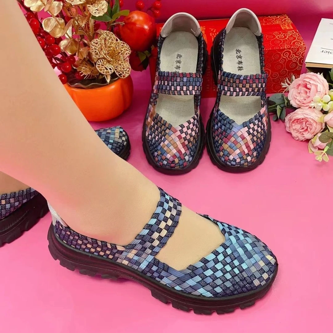 春夏女鞋老北京布鞋编织女手工时尚中老年妈妈鞋舒适轻便弹性软底