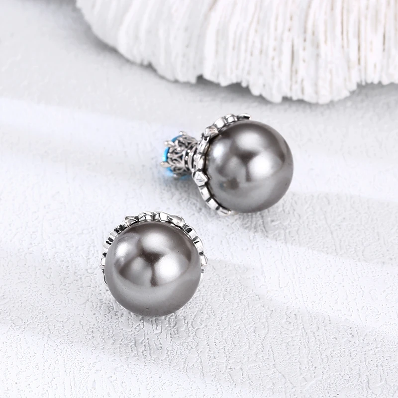 925银耳饰 船锚托灰圆珠耳钉 耳扣 男女款流行耳饰