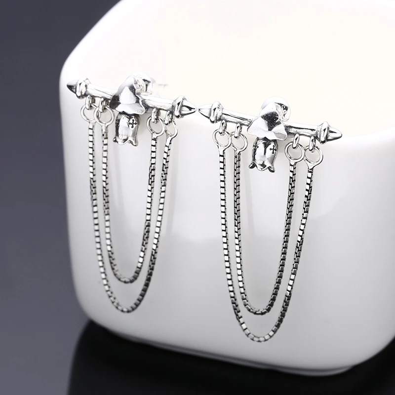 925银耳饰 光面铃花流苏耳钉 耳扣 男女款流行耳饰