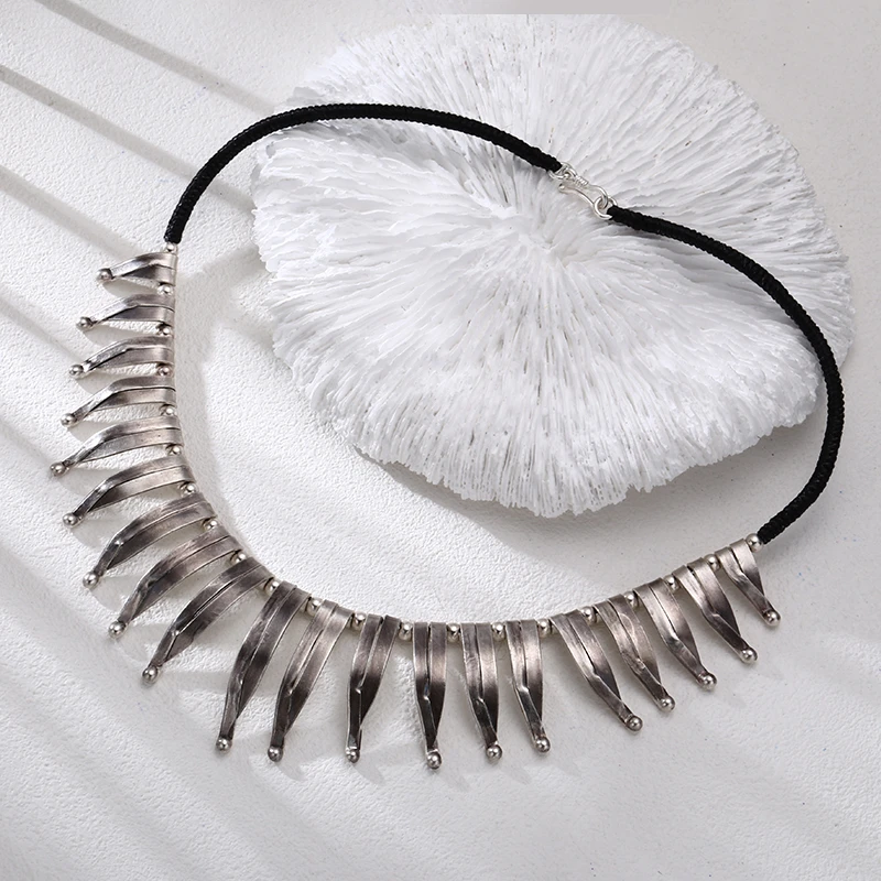 链子925银 手工编织叶子项链 流行长款毛衣链