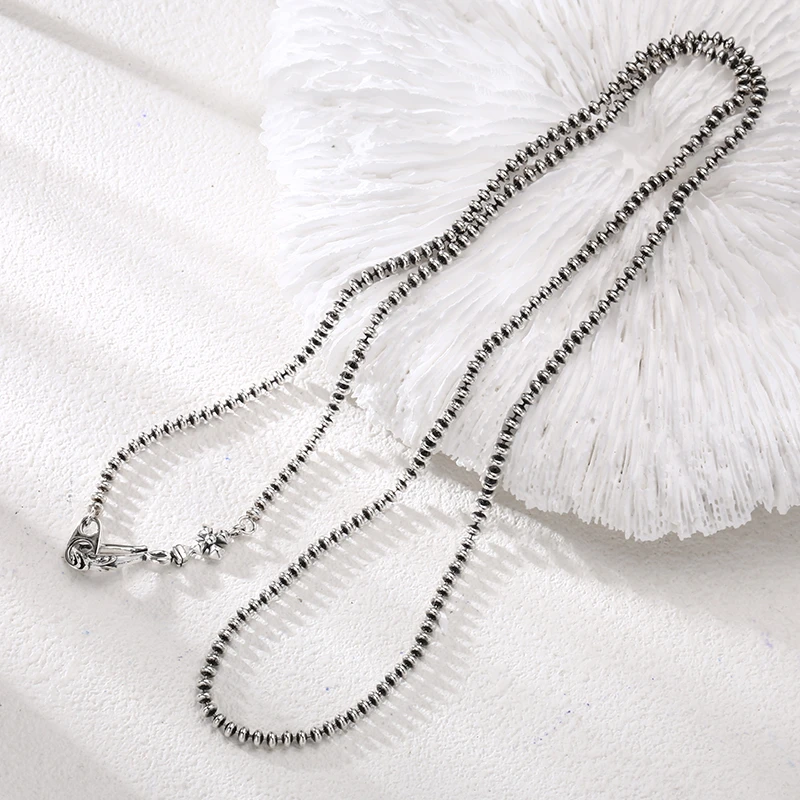 链子925银 光面算盘珠项链 流行长款项链