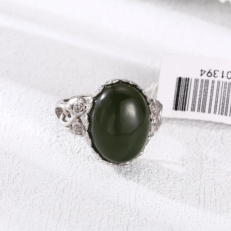 925银戒指 绿色蛋面开口戒指