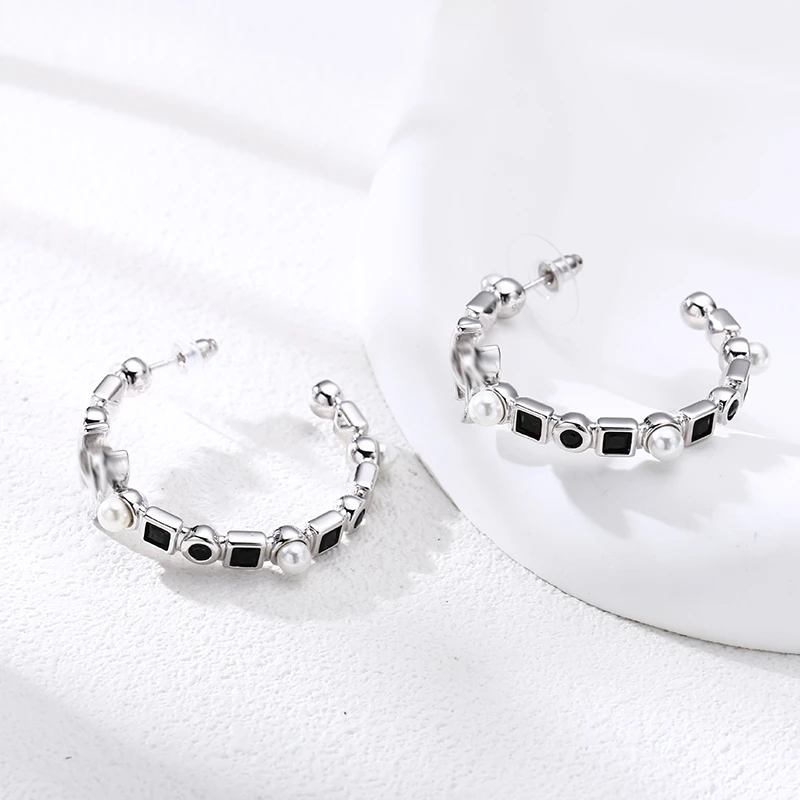 925银耳饰 黑锆大圈耳钉 耳扣 韩版流行耳饰