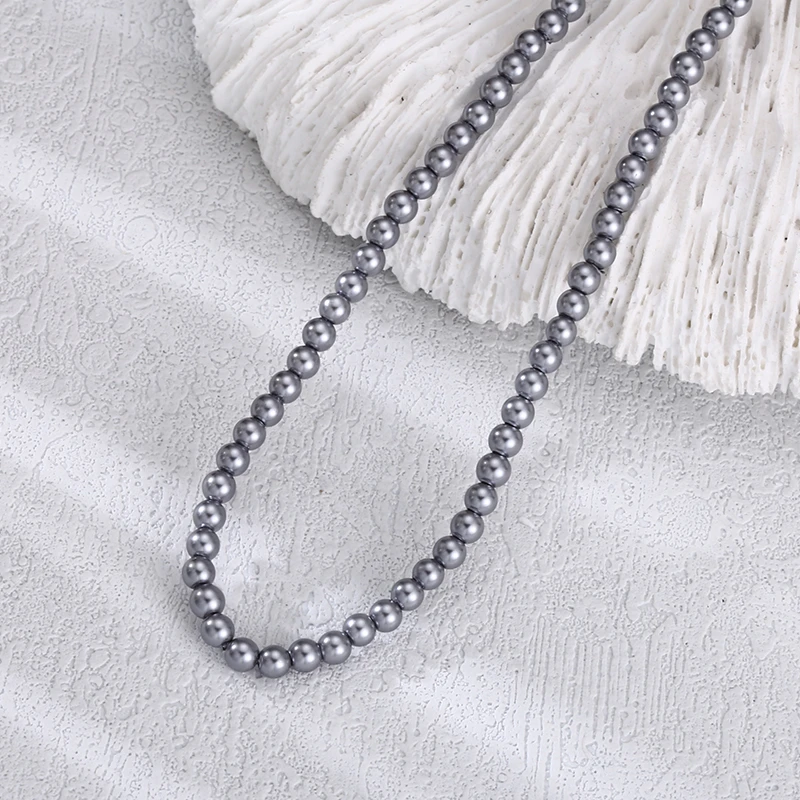 链子925银 灰圆珠项链 流行长款毛衣链