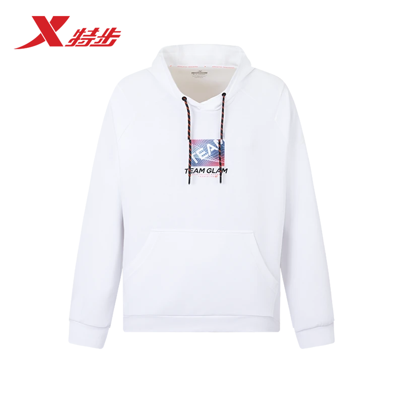 特步男连帽印花套头卫衣春秋款休闲运动长袖上衣977329930339