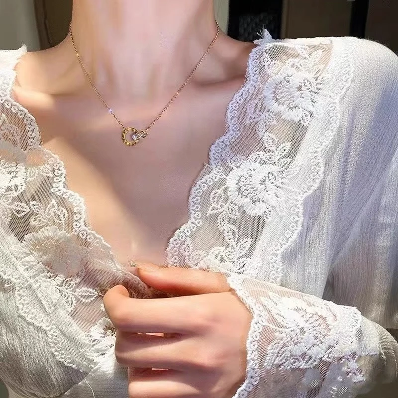 钛钢项链 双环时尚百搭气质精美项链轻奢设计感锁骨链