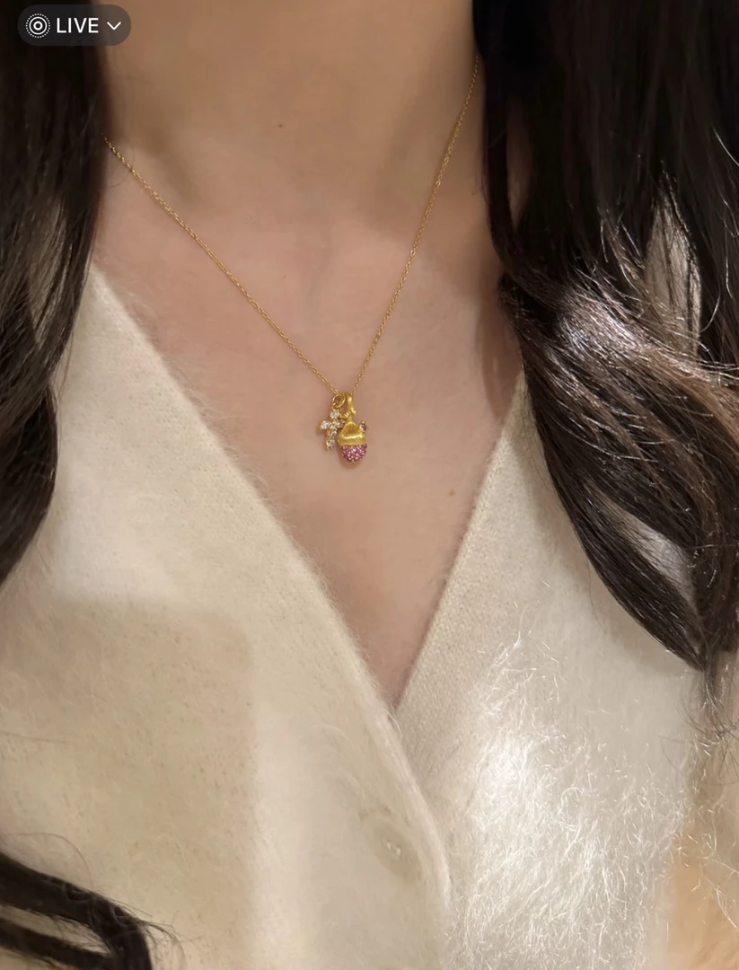 钛钢项链 圣诞松果十字架时尚百搭气质项链