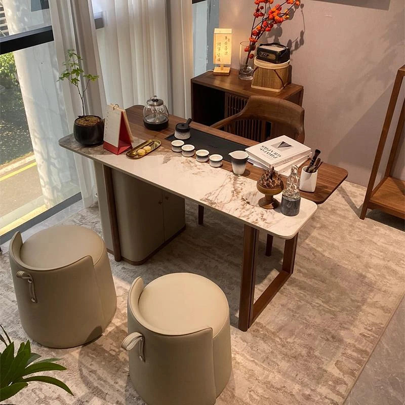 东方观新中式现代简约黑胡桃木阳台茶桌椅组合家用小户型实木茶台