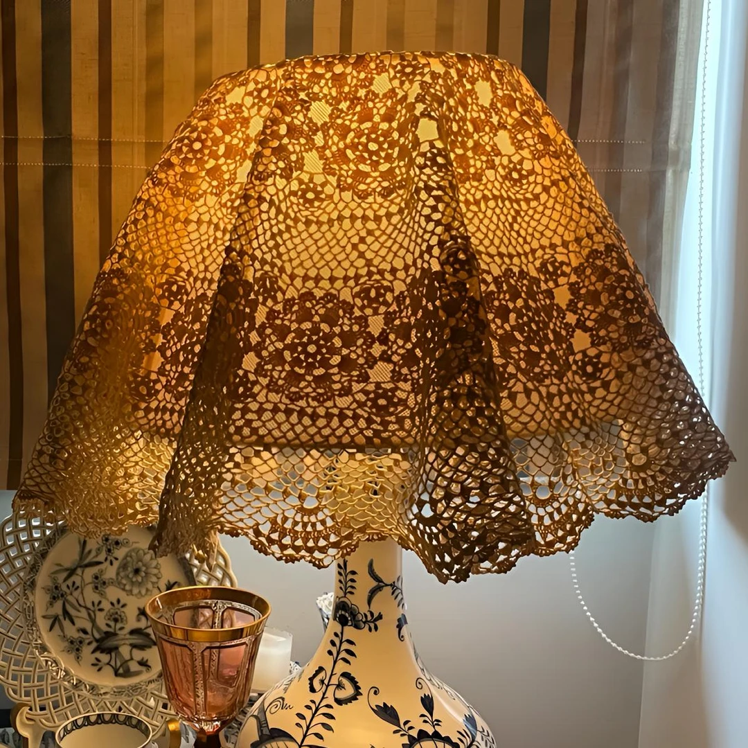 y田园风 纯丝光棉线手工钩针镂空圆桌布 床头 沙发 万用盖布